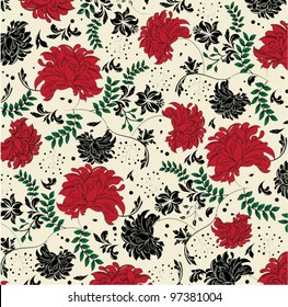 floral seamless pattern with red and black elements