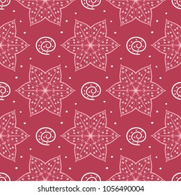 Floral seamless pattern. Red colored background for wallpapers, textile and fabrics