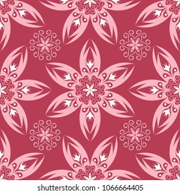 Floral seamless pattern. Red colored background for wallpapers, textile and fabrics