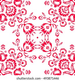 Floral Seamless pattern with red ethnic ornament in vector. Red ornamental background ethnic style. Oriental flower design element. Ethnic flower ornament print for wallpaper