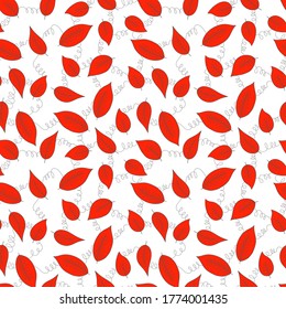 Blumennahtloses Muster mit roten exotischen Blättern auf weißem Hintergrund. Tropische Zweige. Fashion Vektorgrafik für Tapeten, Poster, Karte, Gewebe, Textilien.
