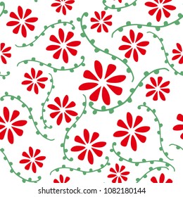 floral seamless pattern, red flowers with leaves