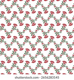Floral Seamless Pattern with Red Flowers and Green Leaves