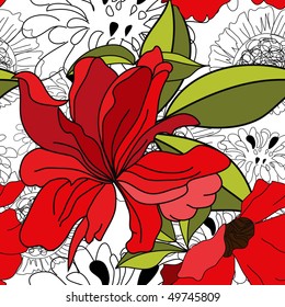 Floral seamless pattern with red flowers