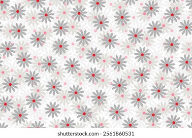 Floral seamless pattern with red and grey color palette doodle design on white background vector illustration