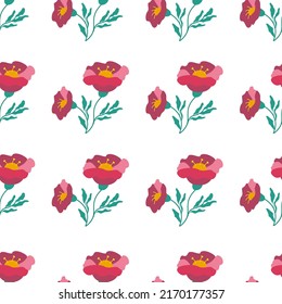 Nahtlose Blumenmuster, rote und rosafarbene Pflaumen. Vektorgrafik.