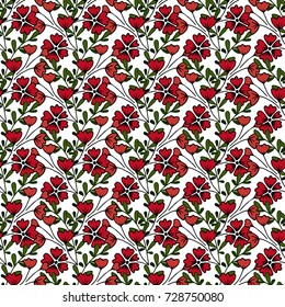 Floral seamless pattern. Red and pink inflorescences. Sprigs of flowers on a white background