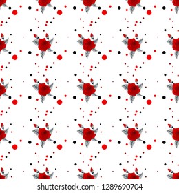 Floral seamless pattern, Red roses on white background. Stylish floral print, vector illustration eps10