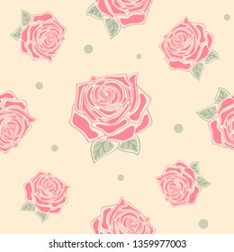 Floral seamless pattern with red roses. Colorful background with flower bloom, summer theme. Vector holiday illustration, pastel texture.