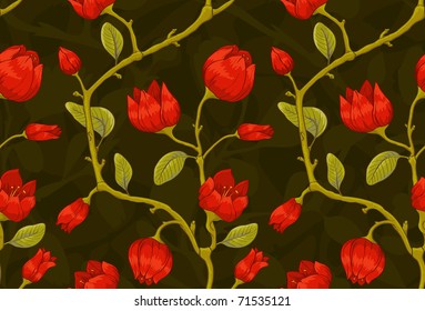 Floral seamless pattern with red tulip. Could be used as seamless textile, wallpaper, wrapping paper or background