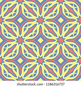 Floral seamless pattern. Red and yellow flower elements on blue background for wallpapers, textile and fabrics