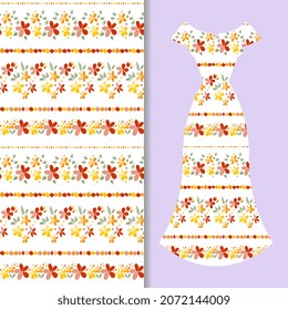 Nahtloses Muster ohne Blumen. Regelmäßige Verzierung mit bunten Blumen auf weißem Hintergrund. Druck für Sommerkleid.