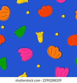Floral seamless pattern with repeated flowers. Abstract modern hand drawn ornament background
