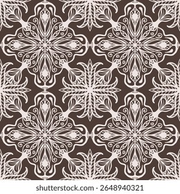 Patrón floral sin fisuras. Teja de repetición del ornamento en el fondo marrón. Ideal para tela y textil, Fondo de pantalla, diseño de embalaje. Vector.