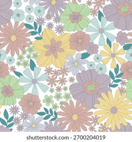 Patrón floral sin fisuras con flores retro de los años 70 