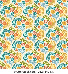 Blumennahtloses Muster mit Retro-Blume. Botanischer Hintergrund. Vintage-Ornament, Naturtextur, buntes Blatt, dekoratives botanisches Design. Perfekt für Tapete, Stoff, Papier, Textil