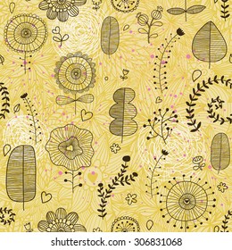 Patrón floral sin fisuras con flores y hojas retro en colores vintage