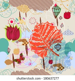 Floral seamless pattern in retro style
