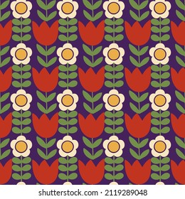 Floral seamless pattern in retro style. Modern print for fabric, textiles, wrapping paper. Vector illustration