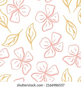 Floral seamless pattern in retro style. Hand drawn blossom vintage texture. Great for fabric, textile, wallaper. Vector illustration