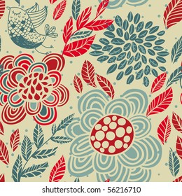 Floral seamless pattern in retro style