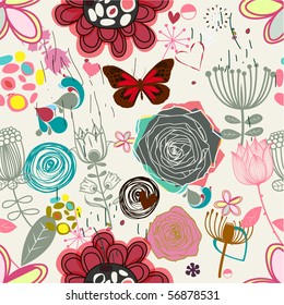 Floral seamless pattern in retro style