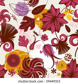 Patrón floral sin fisuras en estilo retro
