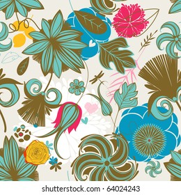 Floral seamless pattern in retro style