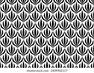 Floral seamless pattern. Retro stylish geometric texture background with Art Nouveau tiles. Vector geometric decorative leaves texture isolated on white background abstract art deco style