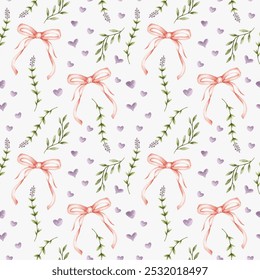 Floral seamless pattern with ribbon bow and love element.