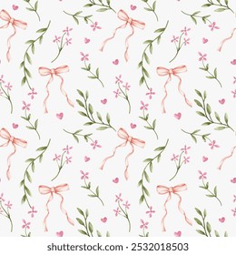 Floral seamless pattern with ribbon bow and love element.