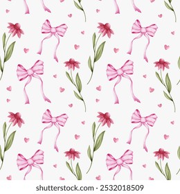 Floral seamless pattern with ribbon bow and love element.