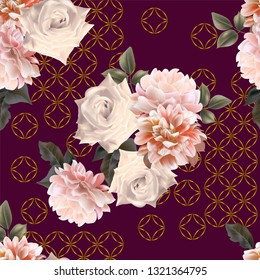 Floral seamless pattern with rose and chrysanthemum vector illustration