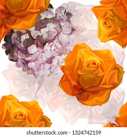 Floral seamless pattern with rose hydrangea vector illustration