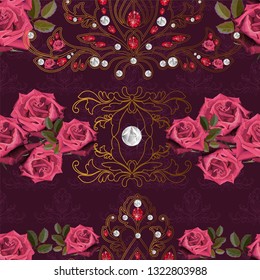 Floral seamless pattern .Rose and line art vector illustration
