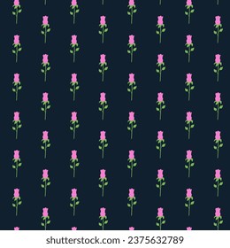 Floral sin costuras con silueta rosa sobre un fondo azul oscuro. Se puede utilizar para la confección de tejidos, textiles, prendas de vestir, papeles para bebés o reserva de chatarra. Ilustración vectorial.
