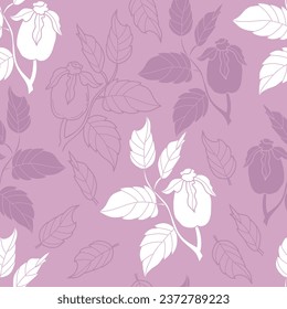 Blumennahtloses Muster Rosship-Ast auf rosafarbenem Hintergrund. Vektorgrafik. Hand gezeichnet für Tapete, Design, Textilien, Verpackung, Dekoration