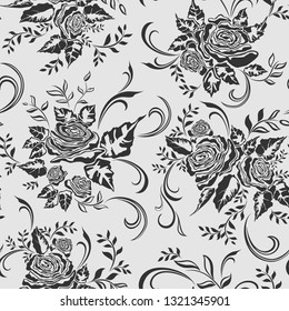 Floral seamless pattern with roses. Abstract modern endless background in baroque style. Vector illustration.