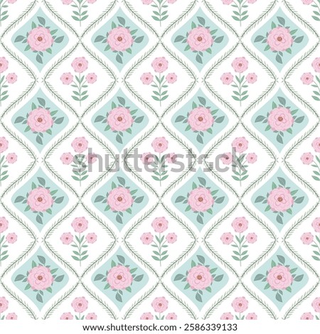 Floral seamless pattern with roses in bloom, vintage romantic wallpaper, antique delicate background