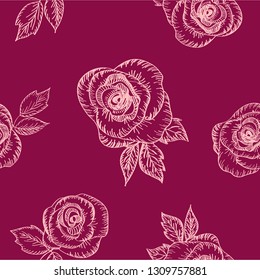 Floral seamless pattern of roses. Decorative vector illustration with flowers. Festive background.