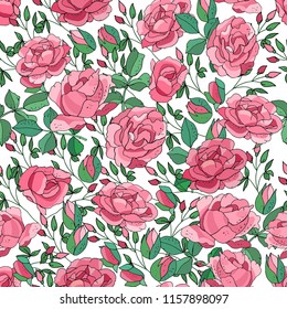 Floral seamless pattern of roses. Endless textures for wedding decoration, postcards, posters, invitations, announcements, textile.