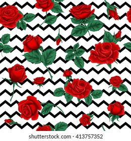 Floral Seamless Pattern with Roses. Flowers Background. Vector illustration