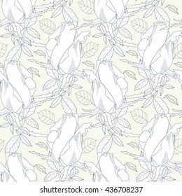 Floral seamless pattern with roses. Hand drawn floral texture.