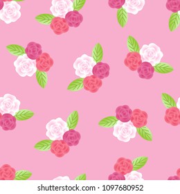 Floral seamless pattern with roses and leaves. Perfect for wedding invitations, spring and summer greeting cards.