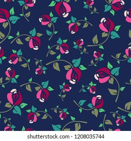 Floral seamless pattern with a roses on blue background