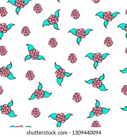 Floral seamless pattern with roses . Surface design of pink flowers and leaves. A bouquet of spring flowers for fashion prints. Modern floral background