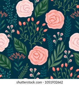 Floral seamless pattern with roses. Vector design for paper, cover, fabric, interior decor and other users