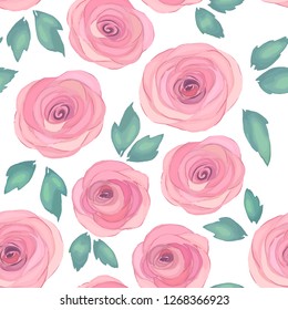 Floral seamless pattern with roses. Vector illustration. Watercolor style