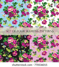 Floral seamless pattern with roses. Vector background with flowers and leaves. Vector pattern.