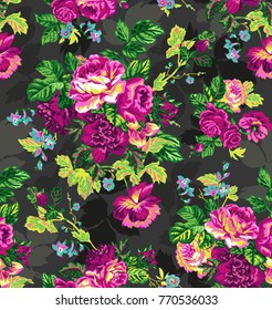 Floral seamless pattern with roses. Vector background with flowers and leaves. Vector pattern.